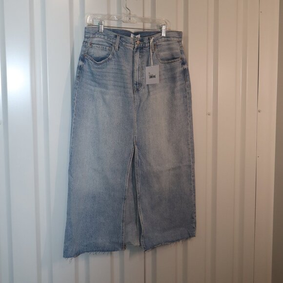 Pistola Womens Alice High Rise Midi Denim Skirt Size 33 NWT Raw Hem Light Wash - Picture 1 of 8
